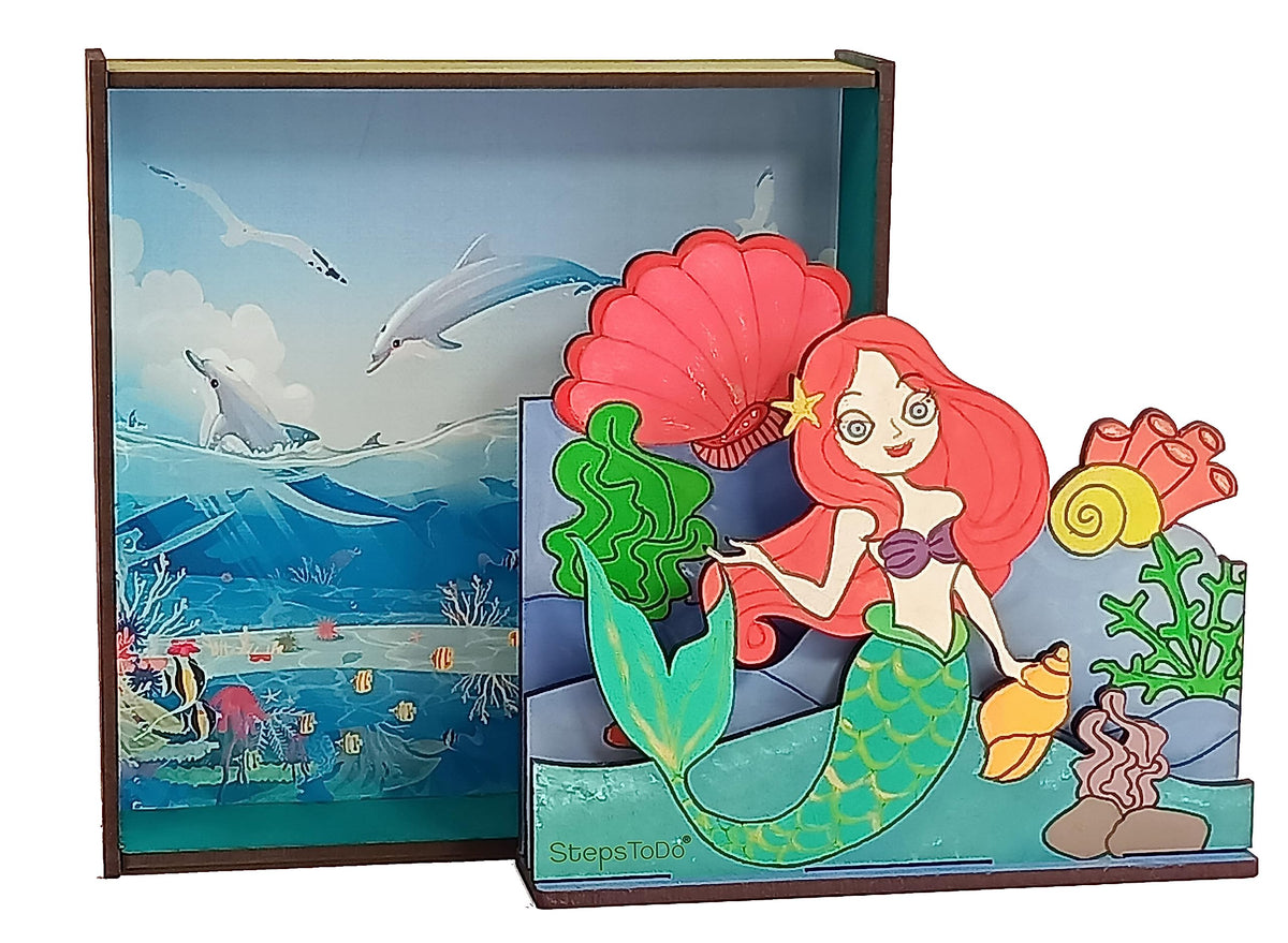 DIY Wooden Sea Life & Mermaid 3D Frame Painting Kit – 8-Inch Square