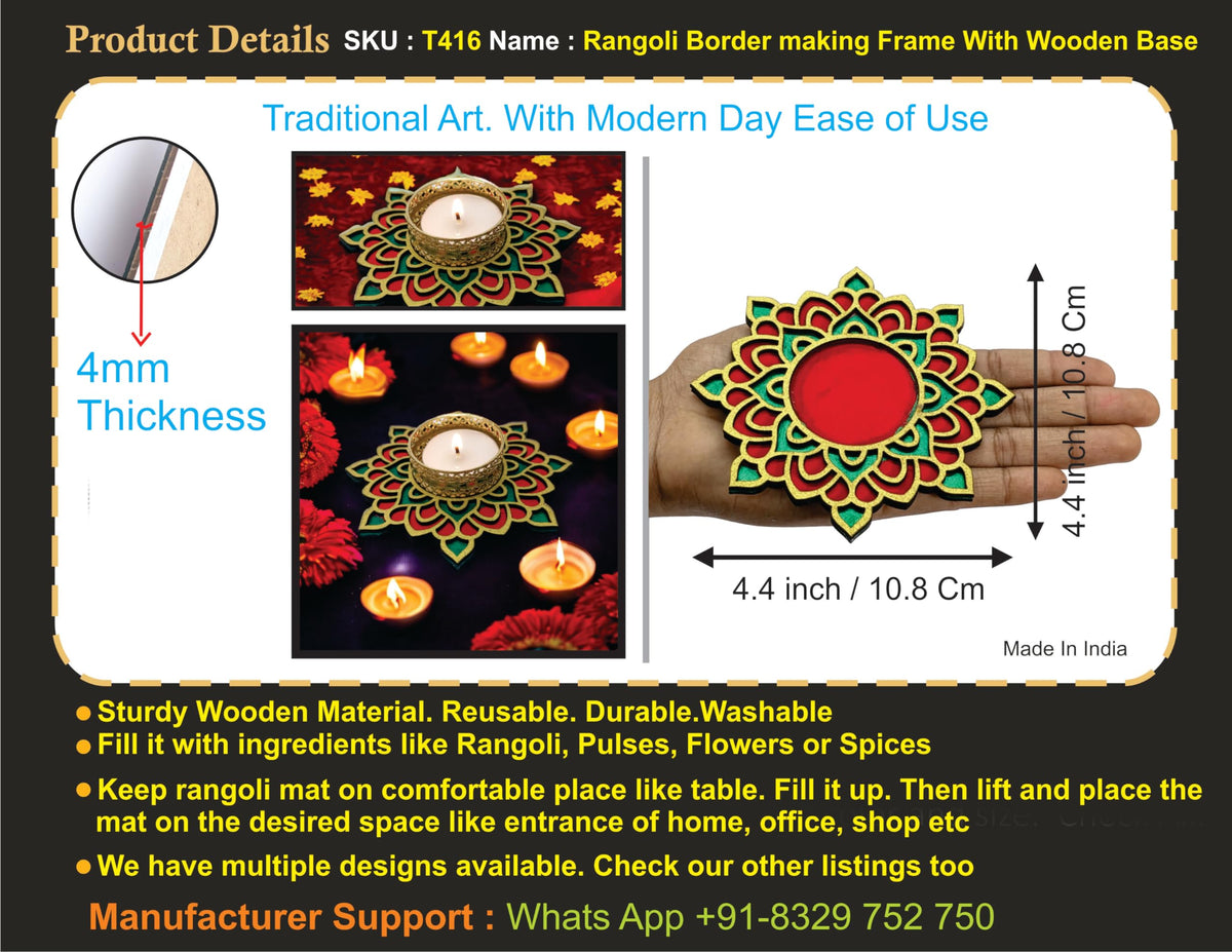 Hand-Painted Wooden Tealight Holder (Diya Stand) – Type 1, 4 Inch