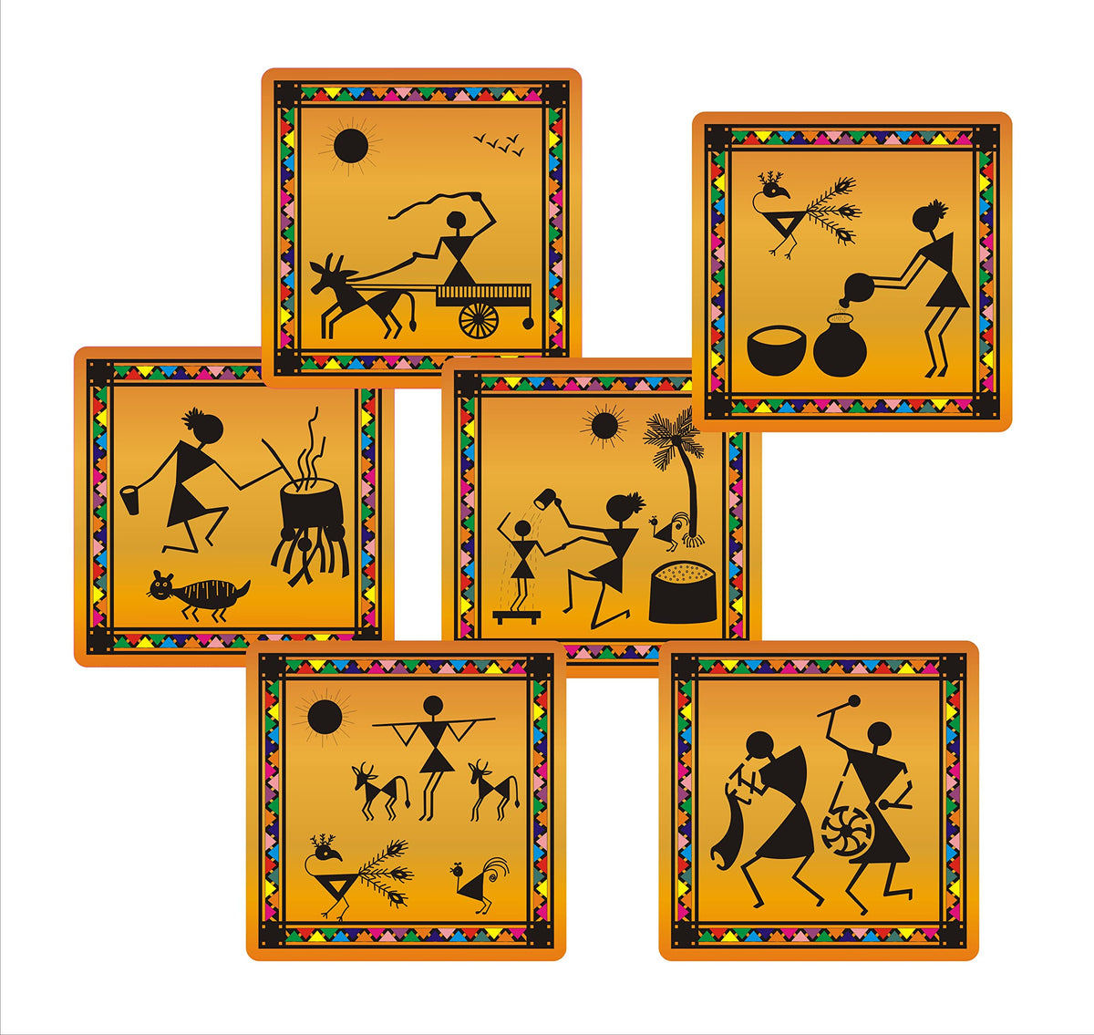 Warli Coaster Painting Kit B – 6 × 4-Inch Bases, Case, Pens & Paints