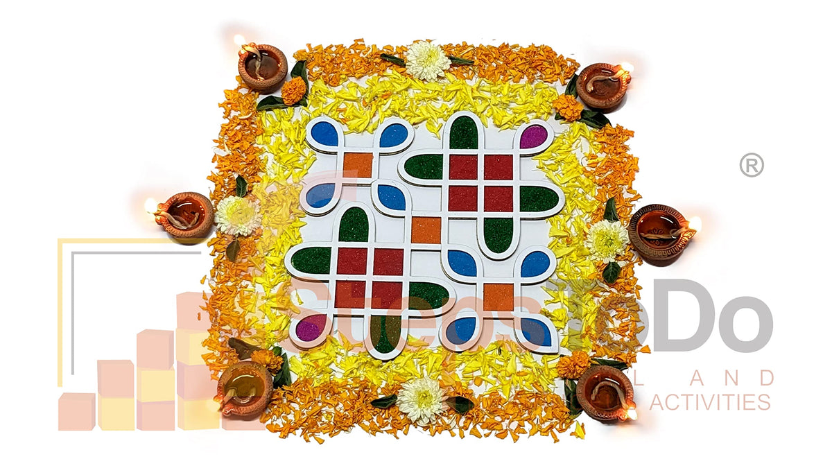 Reusable Kolam/Muggulu Rangoli Template with Wooden Base – 11.5 Inch