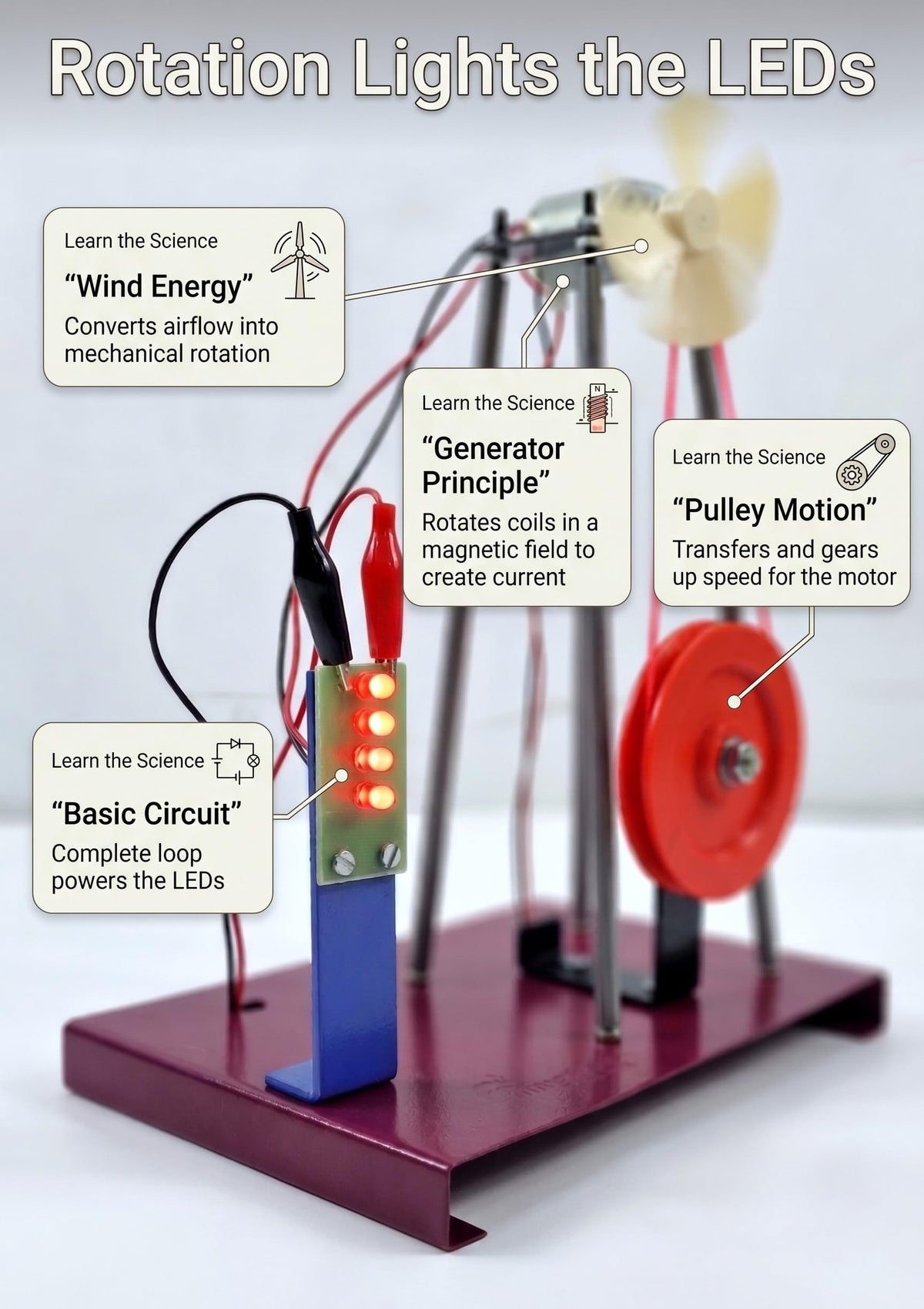 Windmill Generator Kit, 2-in-1 Wind & Hand Pulley Model
