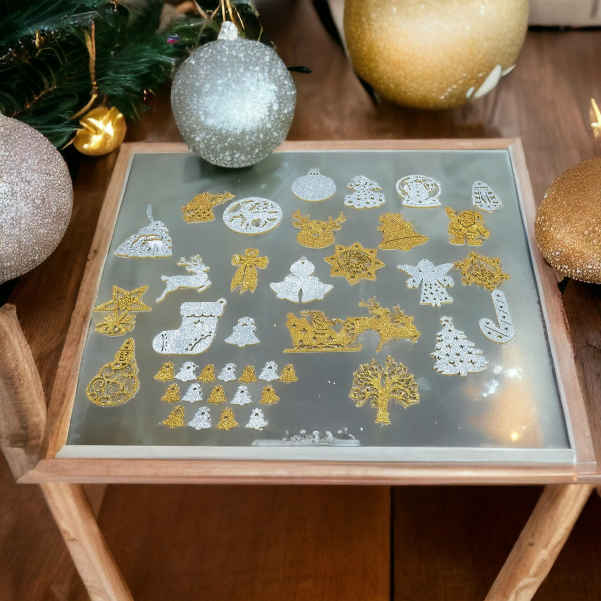 Gold/Silver Foam Christmas Ornaments – 50 Pieces, 23 × 9 cm & 27 × 2 cm