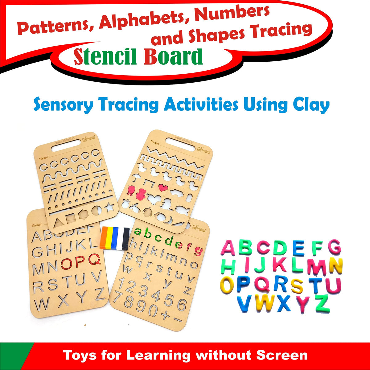 Wooden Tracing Boards – Set of 4, Letters, Numbers, Shapes & Patterns