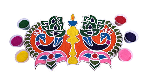 Reusable Peacock Rangoli Frame with Wooden Base