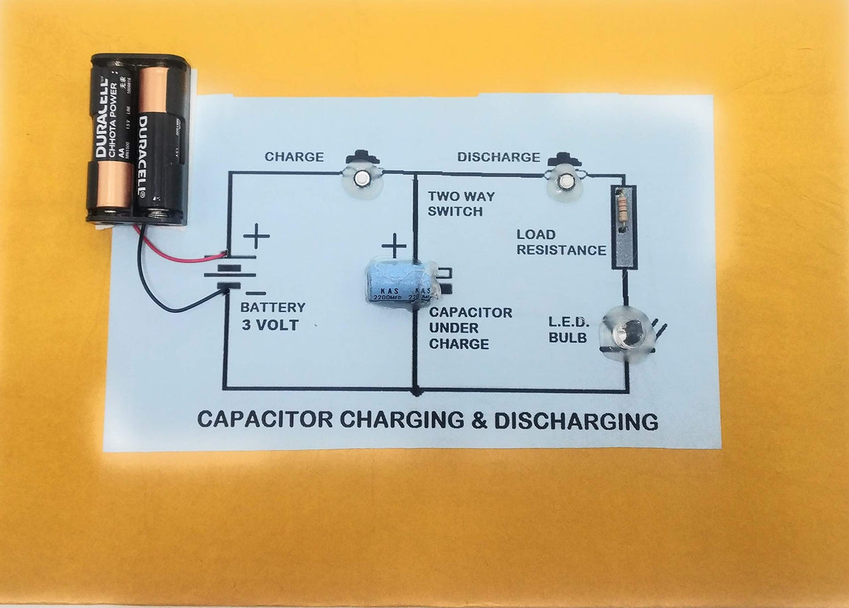 Capacitor charging and discharging project on cardboard