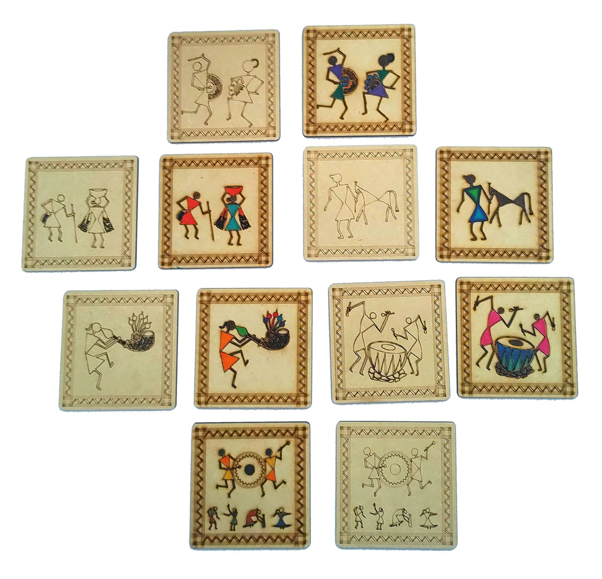 Warli Coaster Painting Kit A – 6 × 4-Inch Bases, Case, Pens & Paints