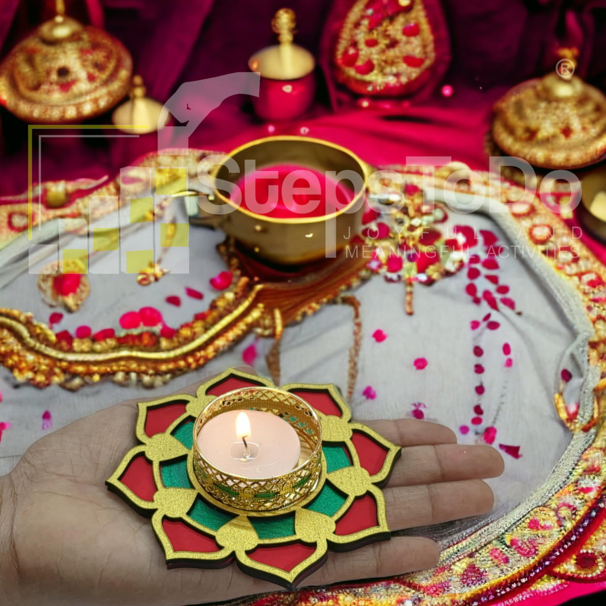 Hand-Painted Wooden Tealight Holder (Diya Stand) – Type 3
