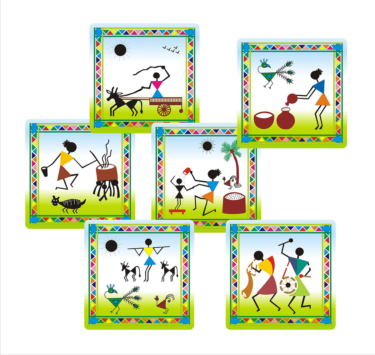 Warli Coaster Painting Kit B – 6 × 4-Inch Bases, Case, Pens & Paints