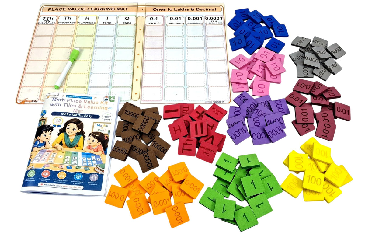 Place Value Kit – 120 Foam Tiles & Rewritable Mat for Whole Numbers & Decimals