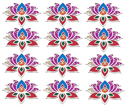 Reusable lotus rangoli border frame with wooden base