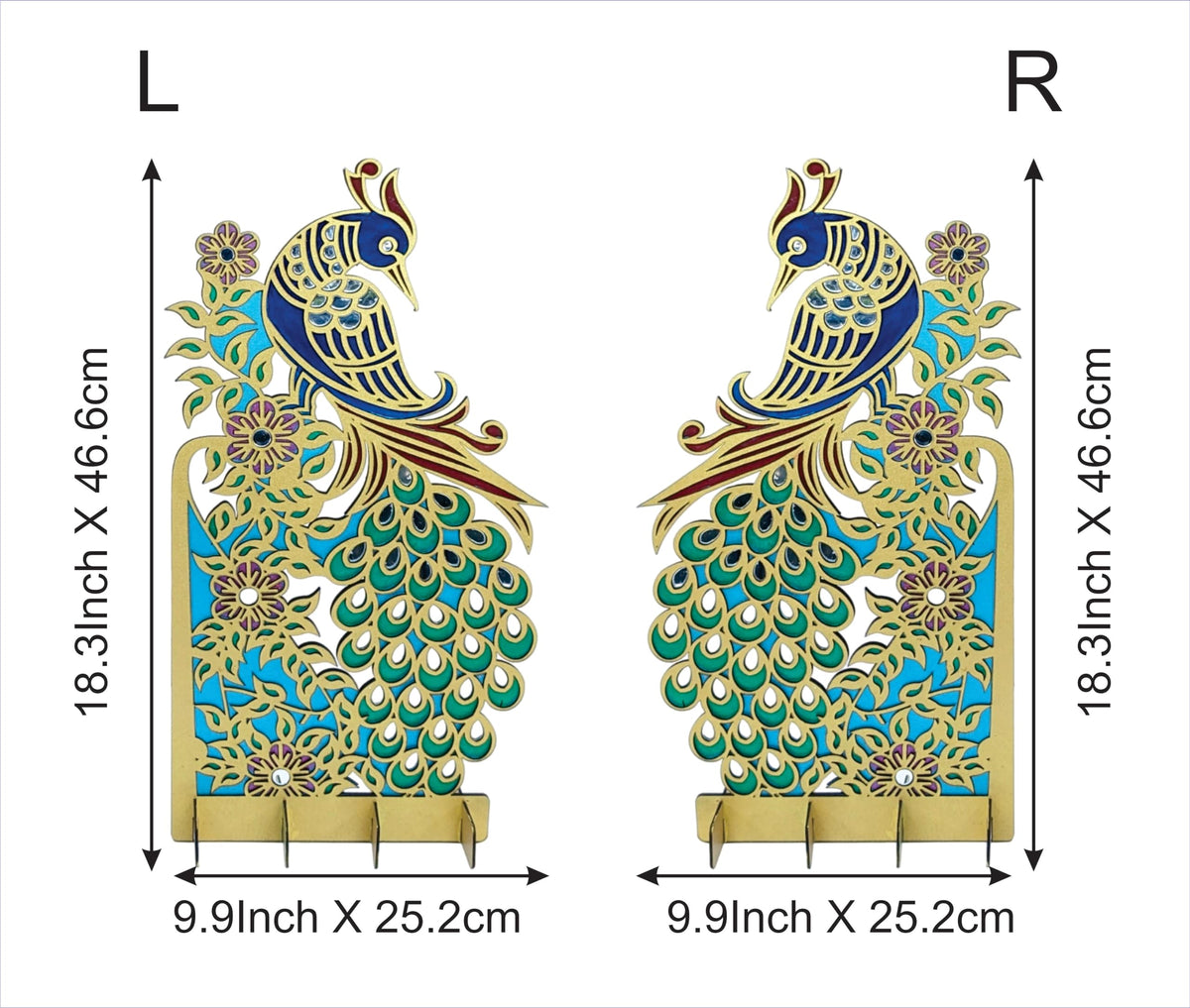 Hand-Painted Peacock Stands with Mirror Work – Pair