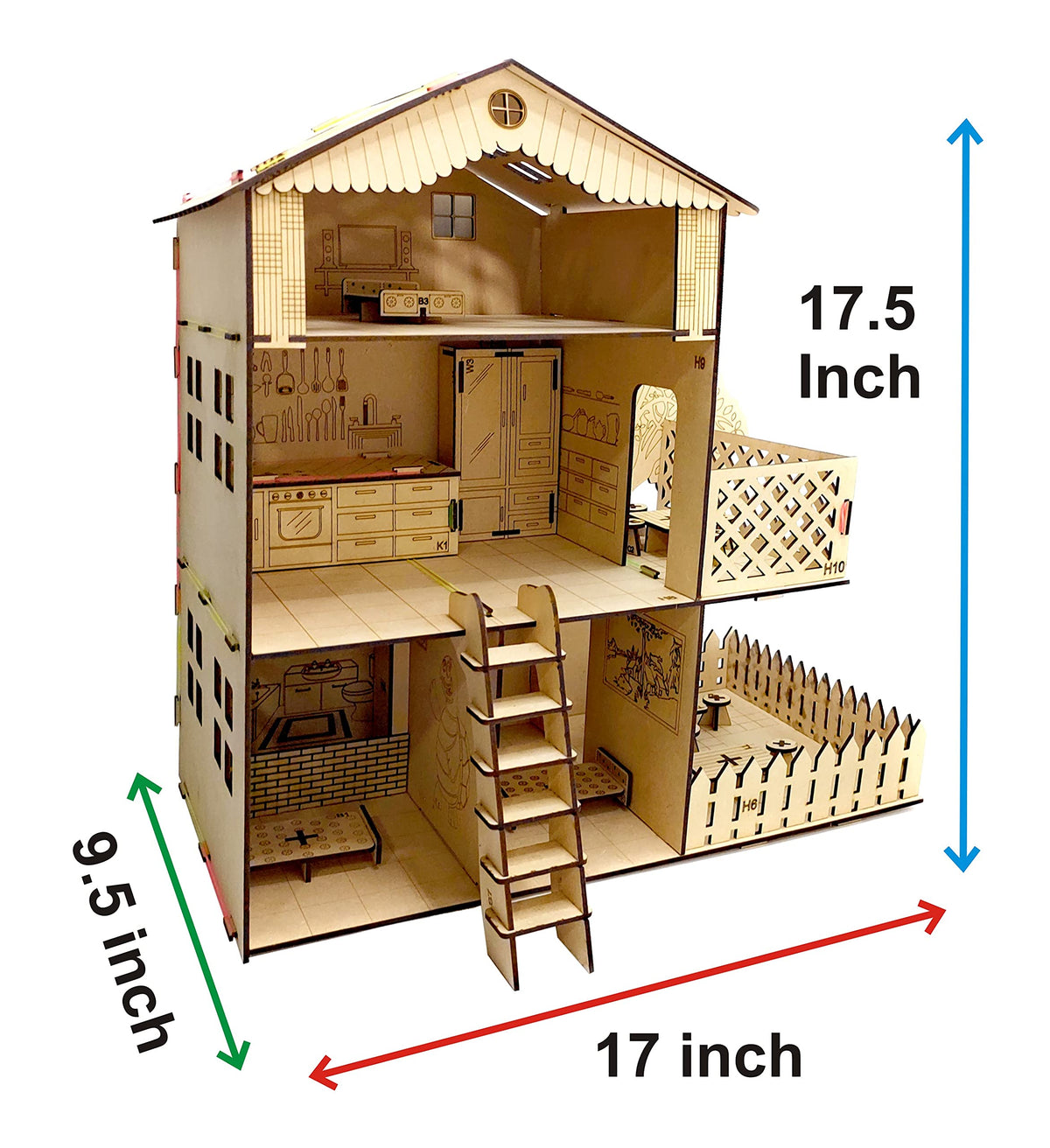Wooden Dollhouse & Furniture Build-and-Paint Kit – 18 × 18 Inch, No Glue