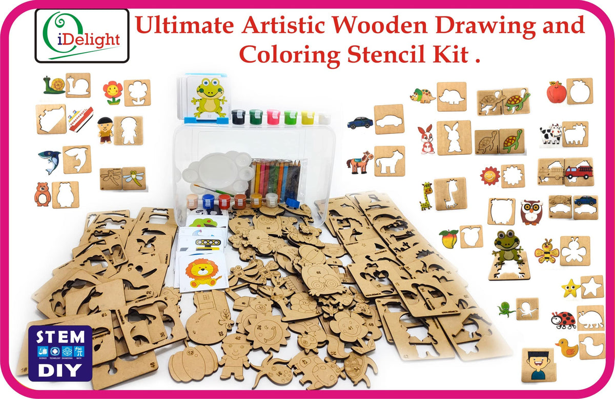OiDelight Wooden Drawing, Colouring & Puzzle Stencil Kit