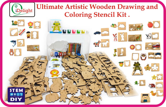 OiDelight Wooden Drawing, Colouring & Puzzle Stencil Kit