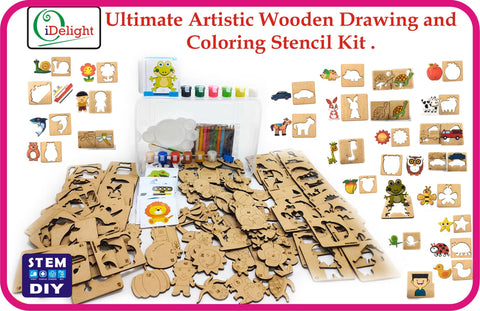 OiDelight Wooden Drawing, Colouring & Puzzle Stencil Kit