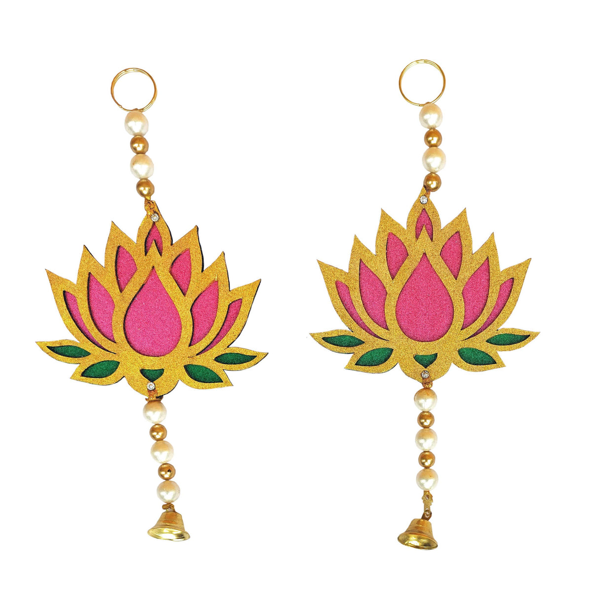 Hand-Painted Wooden Lotus Hangings – Pink & Green (Sets of 6 to 24)