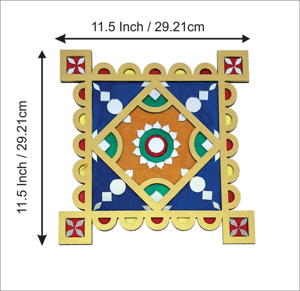 Ready-to-Use Wooden Rangoli Mat with Mirror Work – T438_C