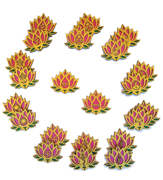 Designer lotus décor in pink, green and golden