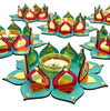 StepsToDo Reversible Lotus Tealight Candle Holders – Set of 2 | Dual-Sided Wooden Diya with Mirror Work | Handcrafted Festival Décor for Diwali, Pooja, Mandir & Gifting