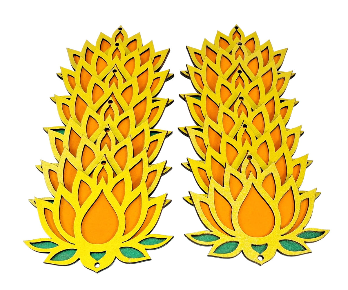 Wooden Lotus Cutouts – Set of 12, Golden with Choice of Colour