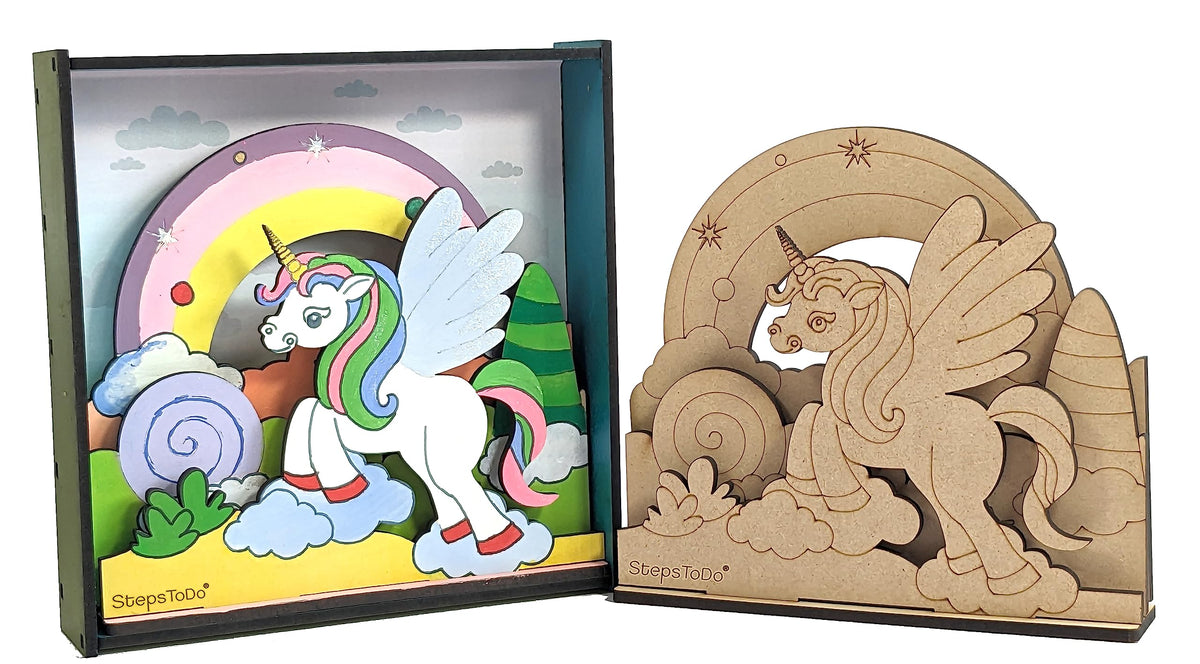 DIY Wooden Unicorn & Fairyland 3D Frame Painting Kit – 8-Inch Square