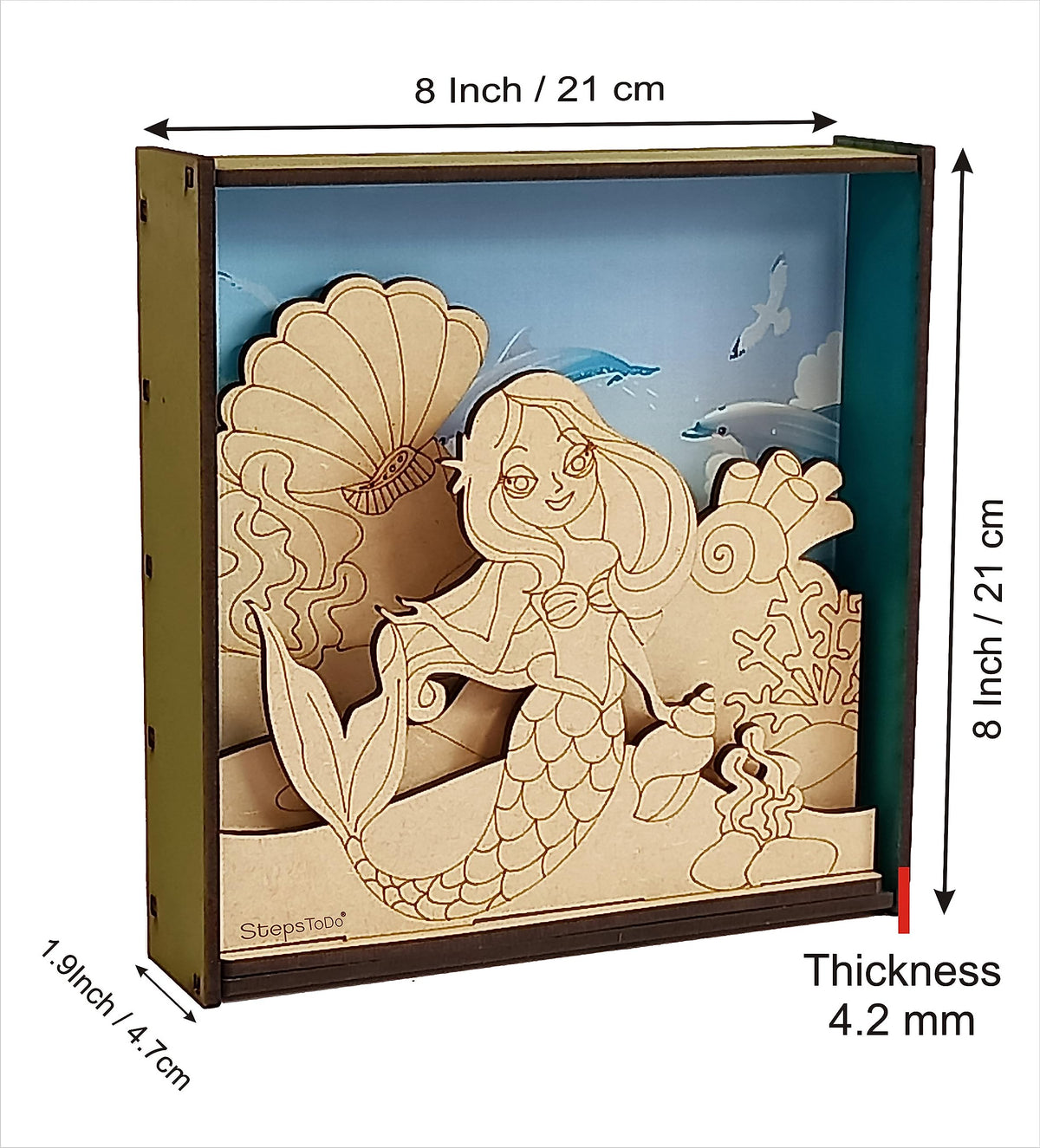 DIY Wooden Sea Life & Mermaid 3D Frame Painting Kit – 8-Inch Square