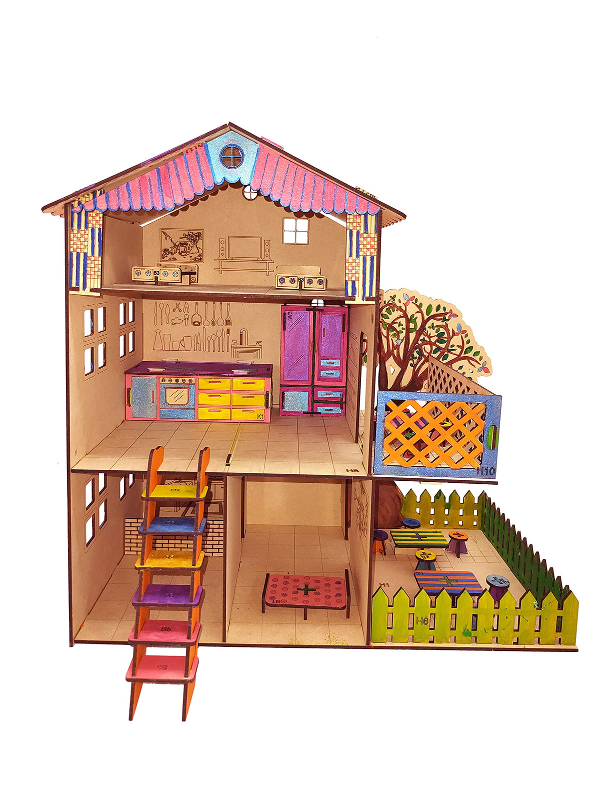 Wooden Dollhouse & Furniture Build-and-Paint Kit – 18 × 18 Inch, No Glue
