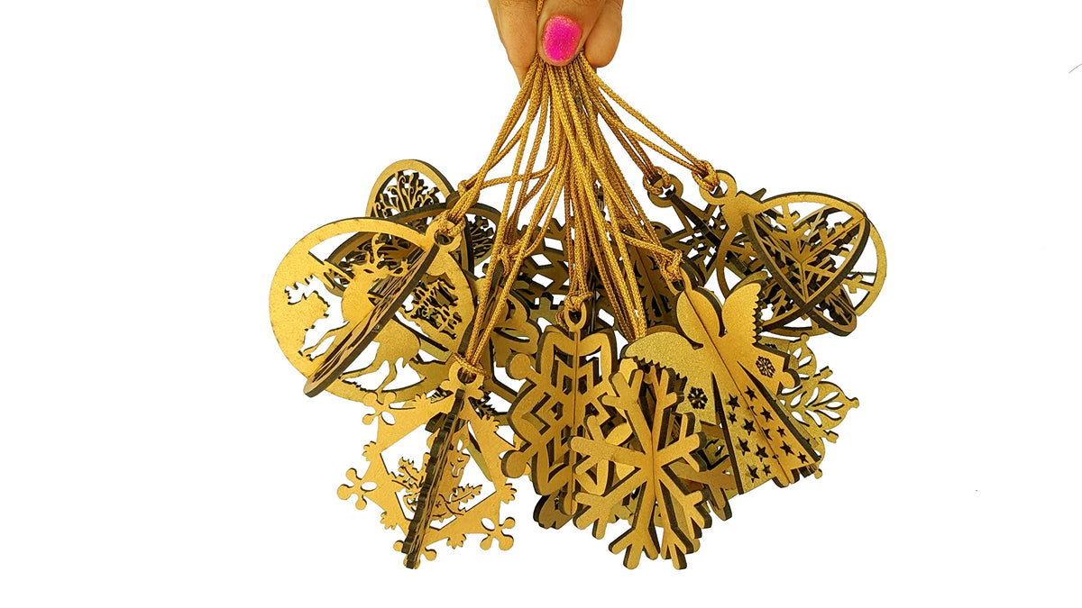 3D Wooden Christmas Ornaments – Set of 16