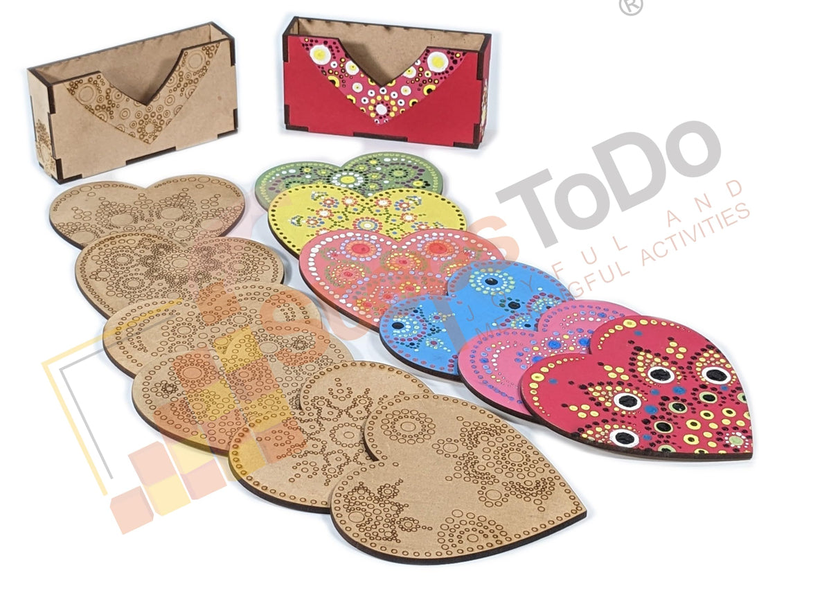 Heart Mandala Painting Kit G – 6 × 4-Inch Coasters, 10 Tools, Paints & Holder