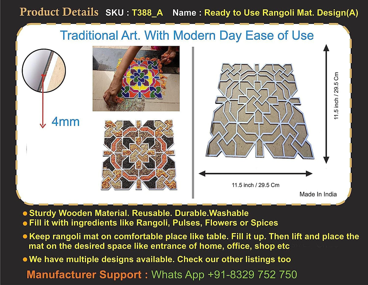 Reusable Rangoli Template Mat with Wooden Base – Design A