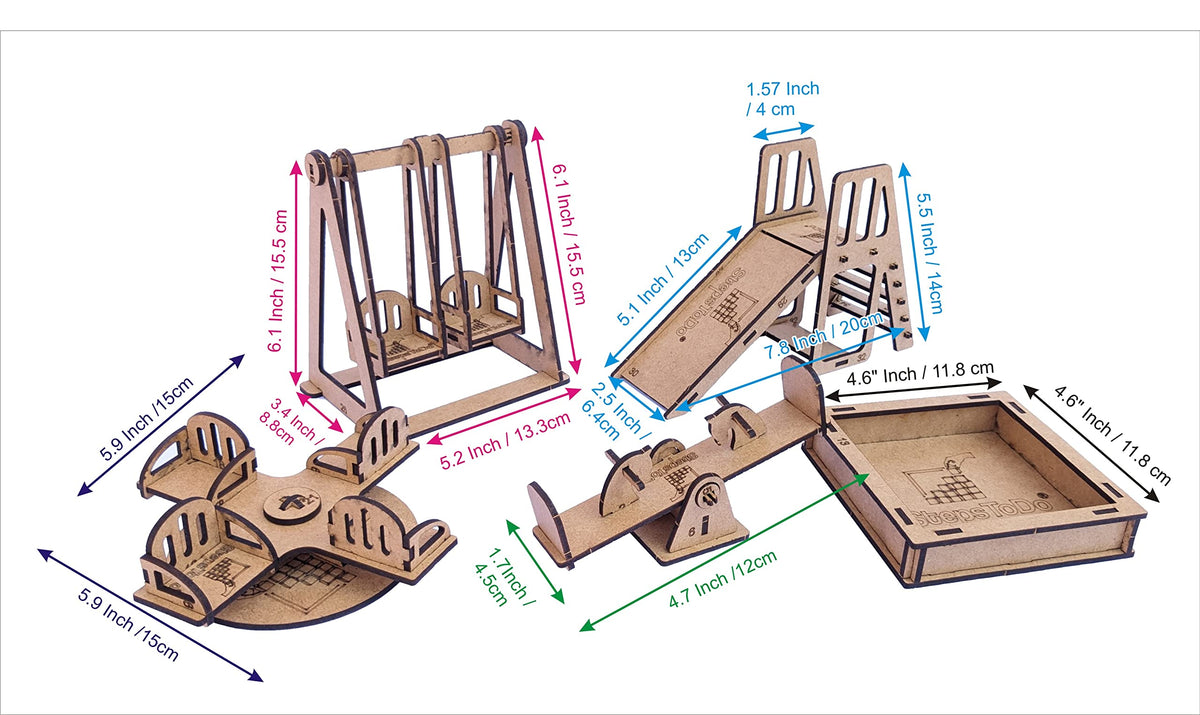 Wooden Doll Playground Build-and-Paint Kit – Slide, Swing, Seesaw & Sandtray