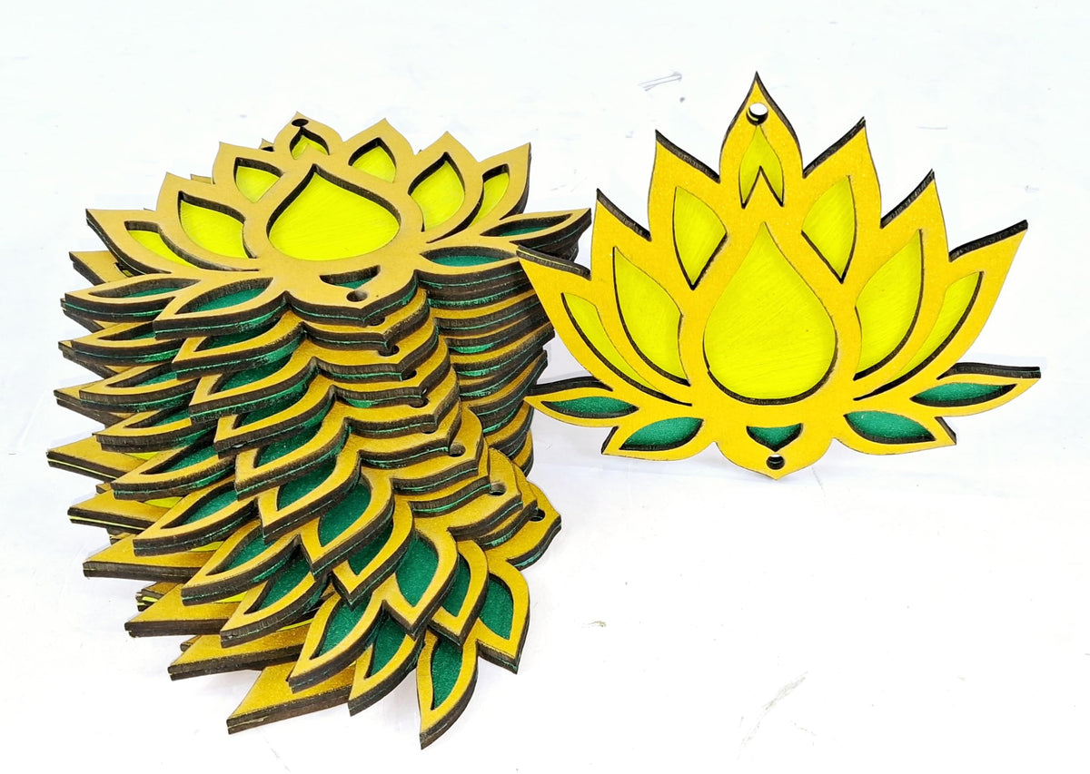 Wooden Lotus Cutouts – Set of 12, Golden with Choice of Colour