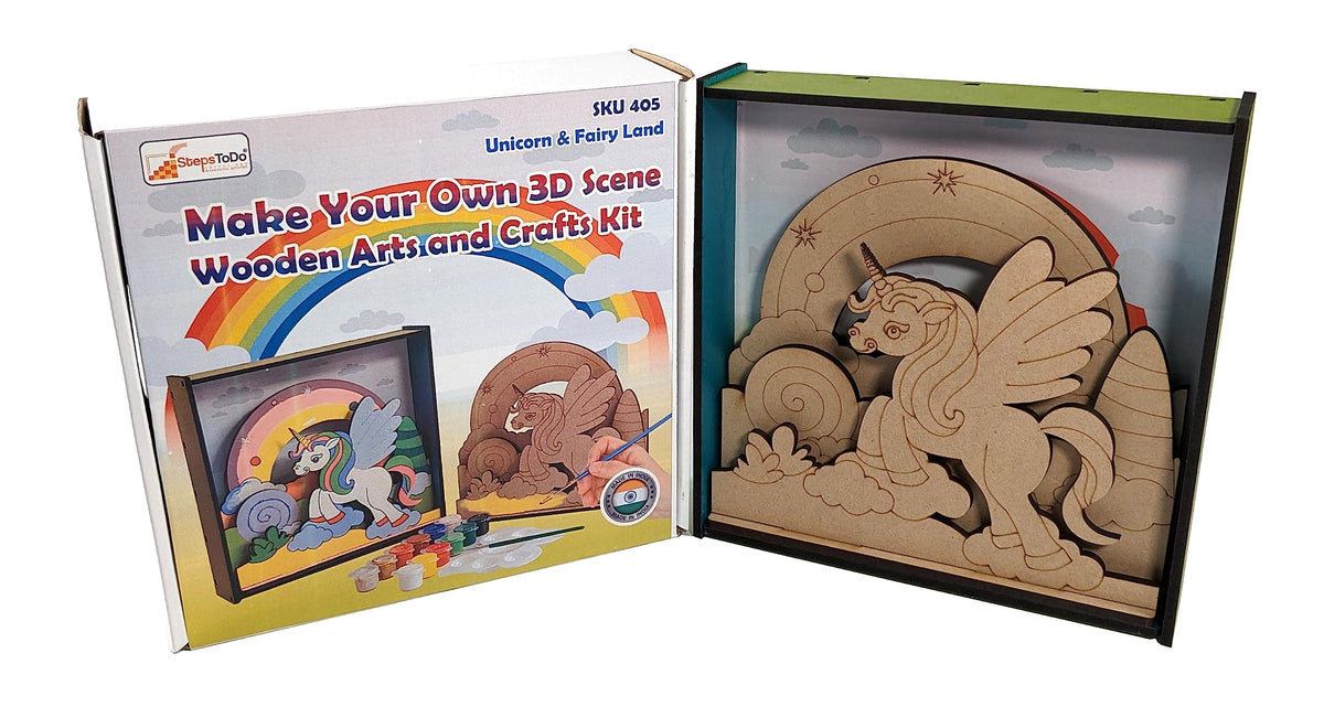 DIY Wooden Unicorn & Fairyland 3D Frame Painting Kit – 8-Inch Square