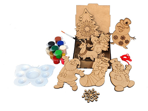 DIY Wooden Christmas Ornament Painting Kit in Wooden Box