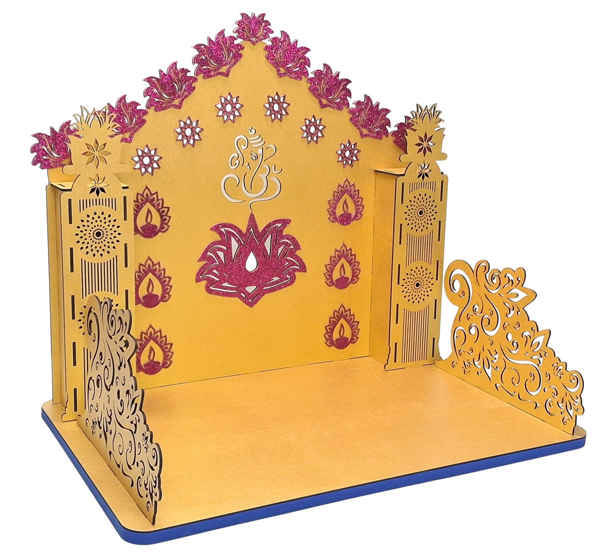Golden Ganpati Makhar with Glitter Lotus Wooden Singhasan