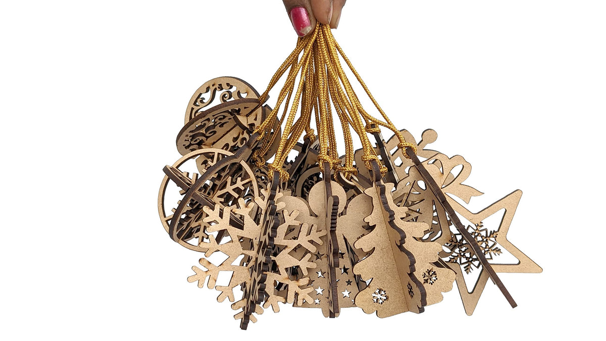 3D Wooden Christmas Ornaments – Set of 16