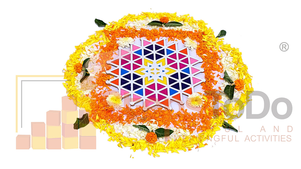 Reusable Kolam/Muggulu Rangoli Template with Wooden Base – 11.5 Inch