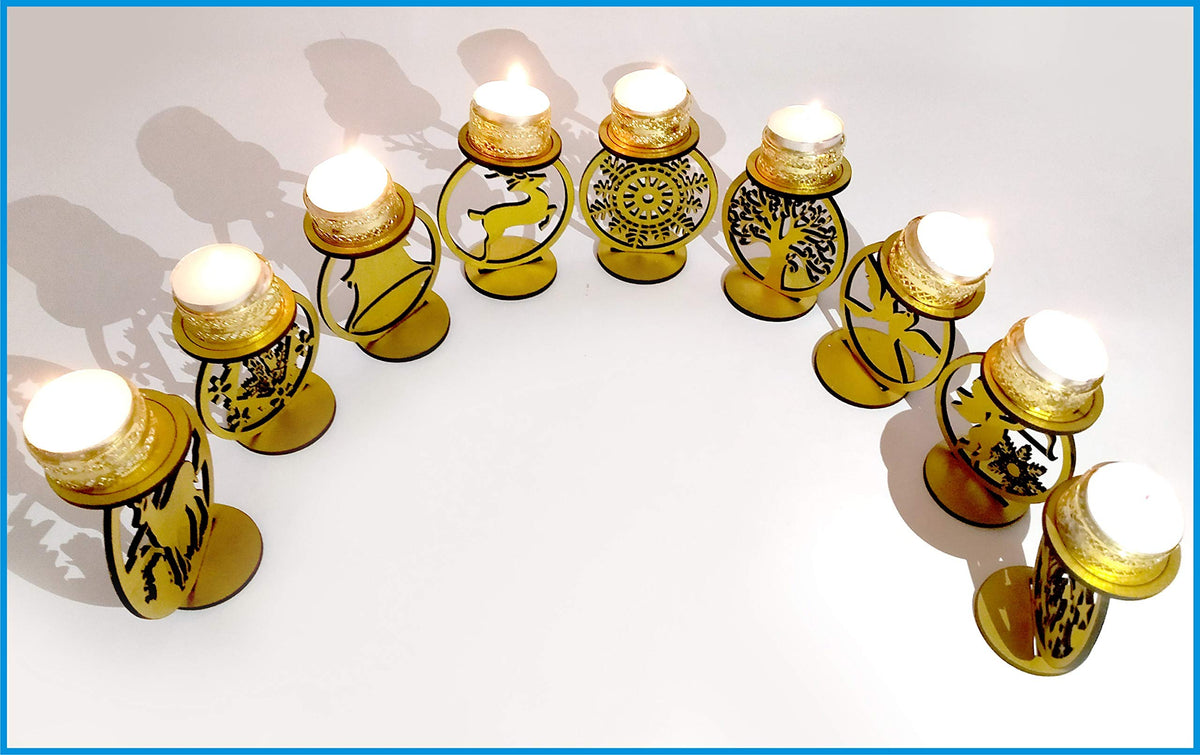 Christmas Candle Decoration Set D – 12 Candles with Stand, Gold/Silver