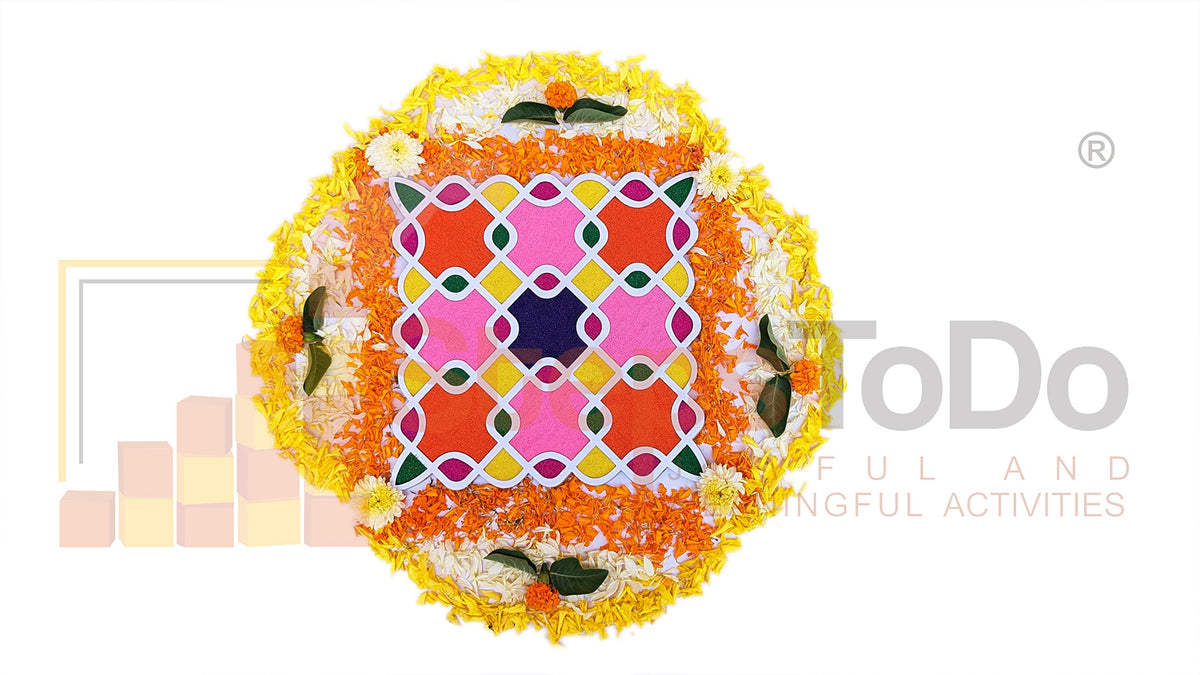 Reusable Kolam/Muggulu Rangoli Template with Wooden Base – 11.5 Inch