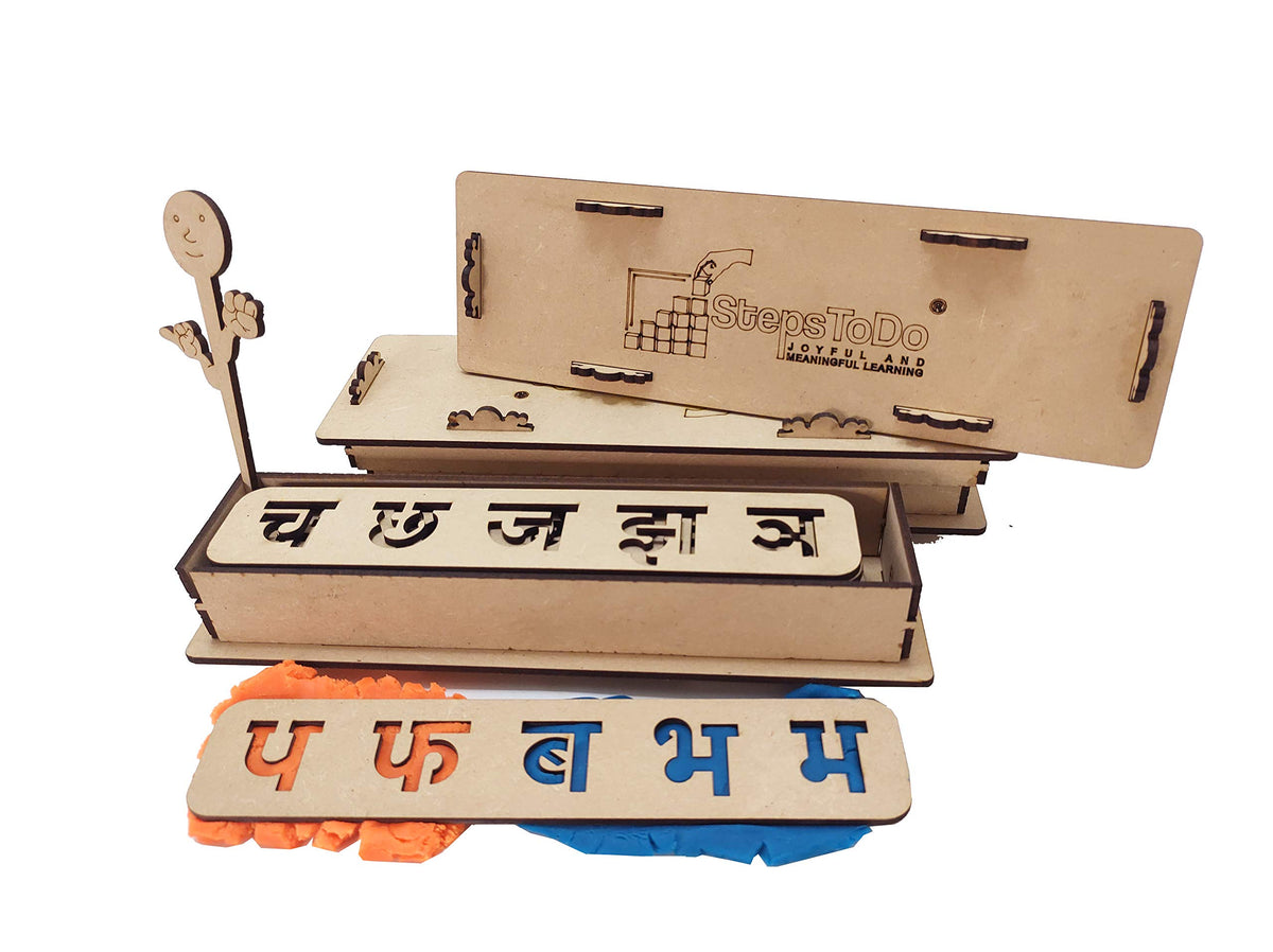 Wooden Hindi Alphabet & Number Tracing Stencil Kit