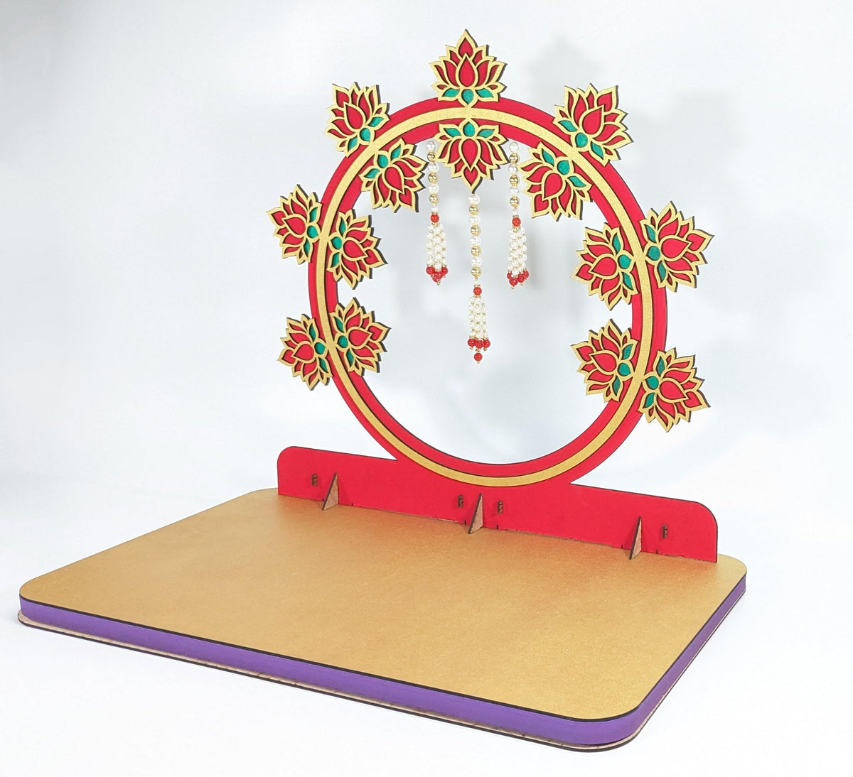 Foldable Wooden Ganpati Makhar with 6 Lotus Pieces – Easy Assembly