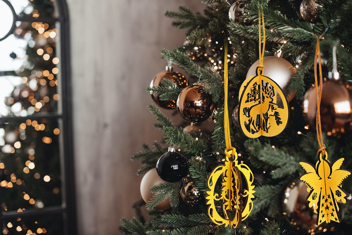 3D Wooden Christmas Ornaments – Set of 16