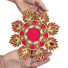 StepsToDo Hand-Painted Wooden Lotus Tealight Candle Holder Plate Set of 2 | Mirror-Decorated | 2 Plates with 2 Golden Watis & 2 Tealight Candles | Reusable Festive Decor for Diwali & Weddings