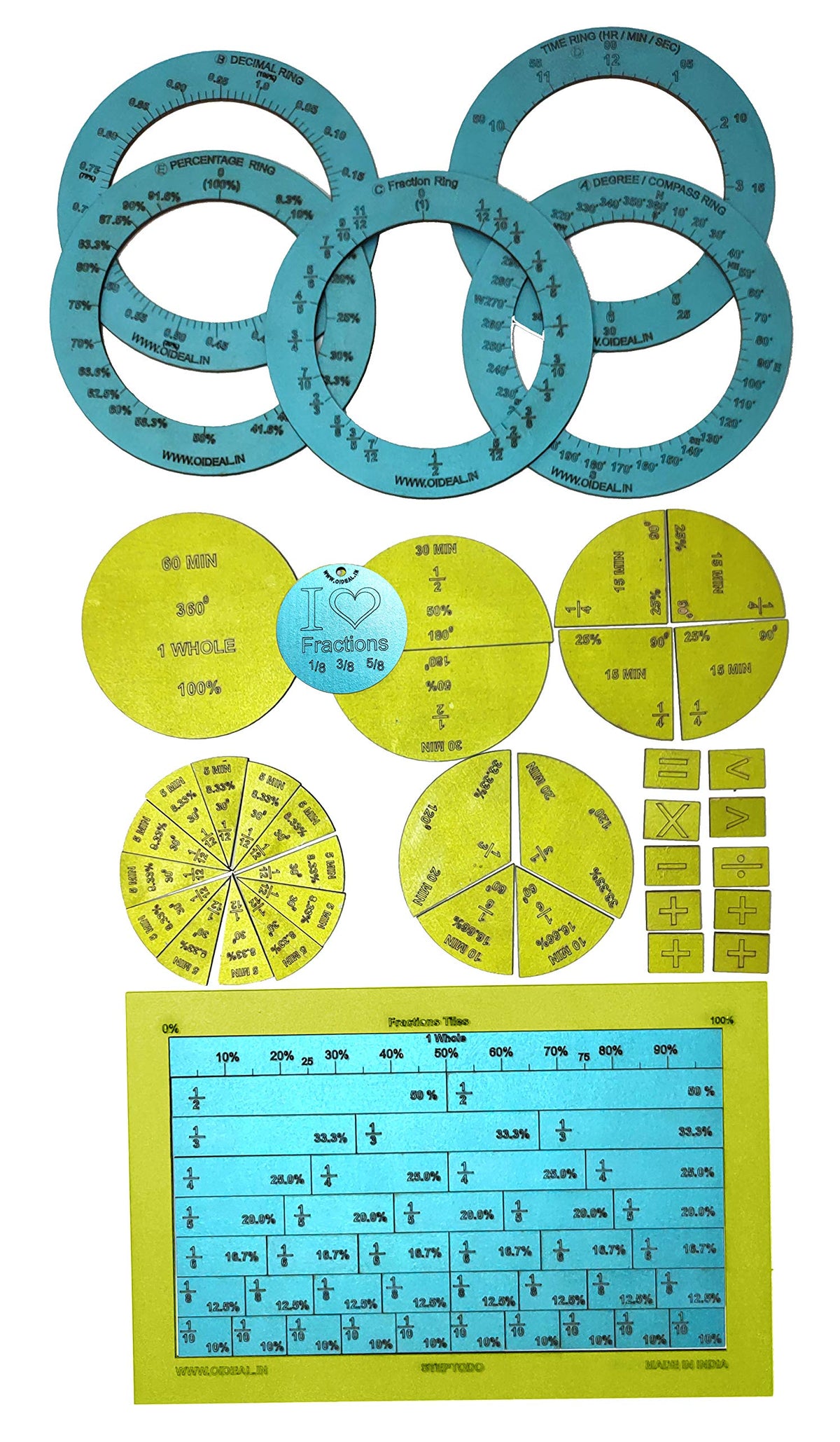 Advanced Fraction Kit – 78 Tiles, Circles & Rings, Multicolour