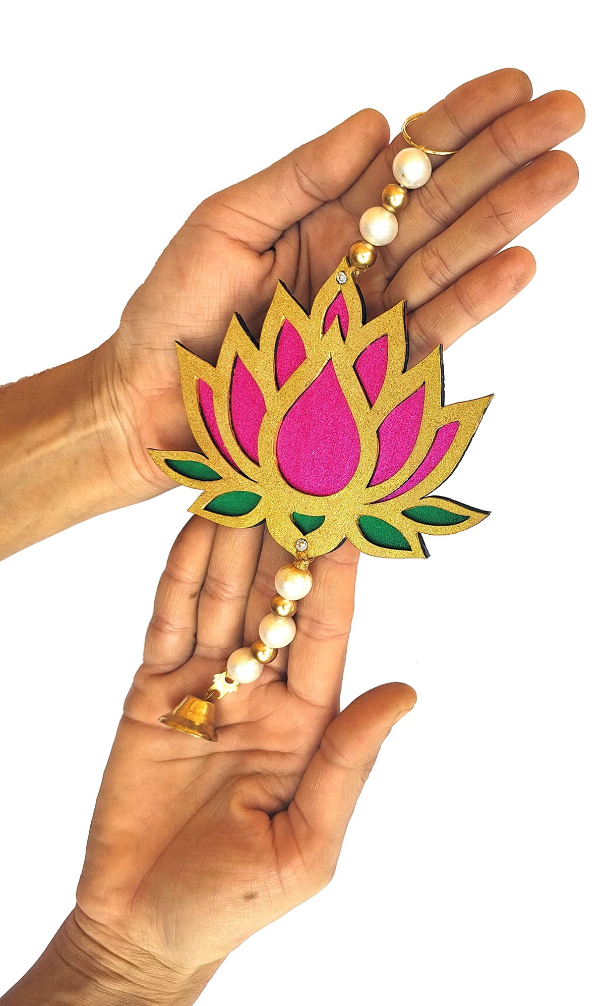 Hand-Painted Wooden Lotus Hangings – Pink & Green (Sets of 6 to 24)
