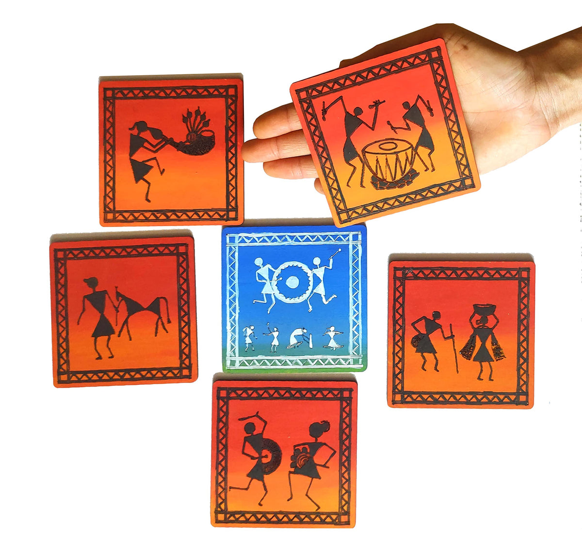 Warli Coaster Painting Kit A – 6 × 4-Inch Bases, Case, Pens & Paints