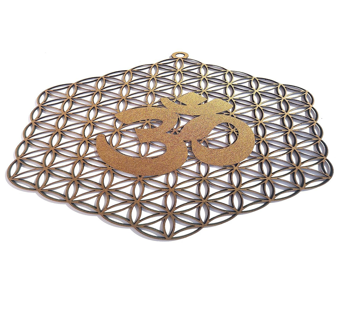 Flower of Life with OM – Hand-Painted Wooden Wall Art