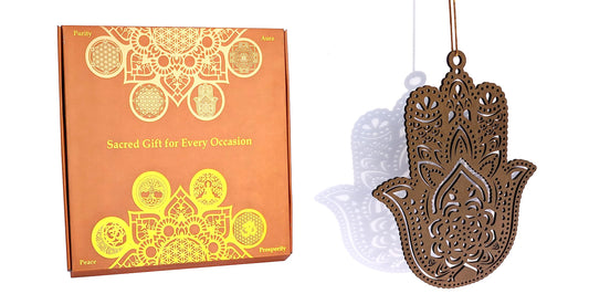 Hand-painted Hamsa Hand sacred geometry wall art
