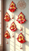 Hand-Painted Diya Jharokha – Red & Yellow, Mirror Work & Pearl Hanging