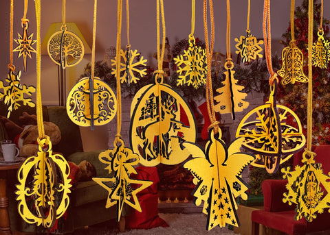 3D Wooden Christmas Ornaments – Set of 16